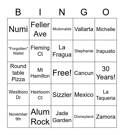 Chito & Lucy Bingo Card