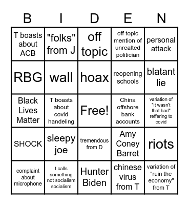 Last Presidential Debate Bingo Card