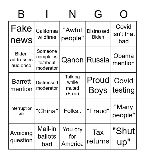 THE FINAL DEBATE Bingo Card