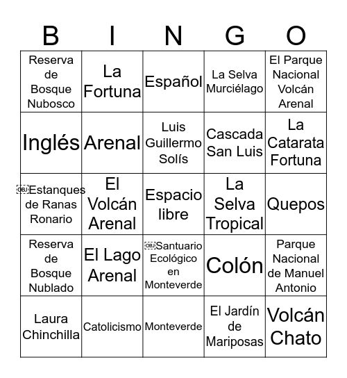Costá Rica Bingo Card