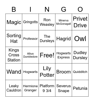 Harry Potter Philosophers Stone (First Few Chapters Bingo) Bingo Card