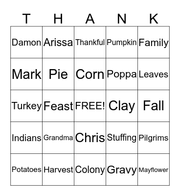 THANKSGIVING Bingo Card