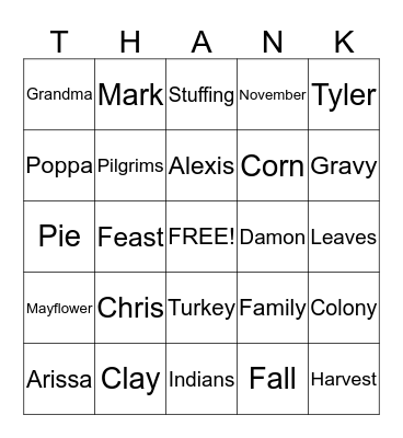 Thanksgiving Bingo Card