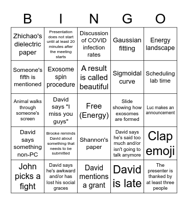 Group Meeting Bingo Card