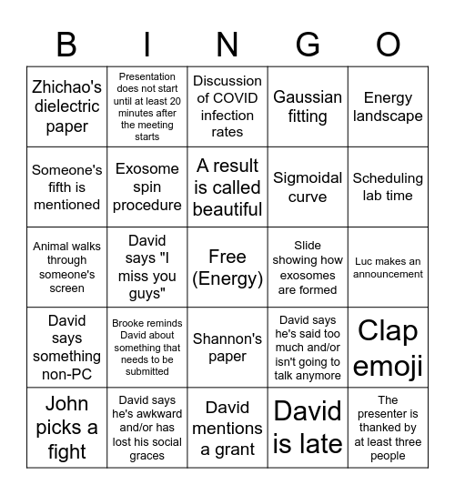 Group Meeting Bingo Card