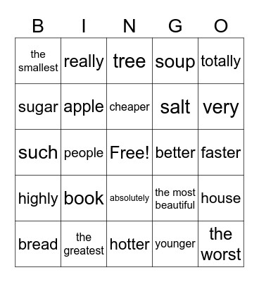 English 5 Bingo Card