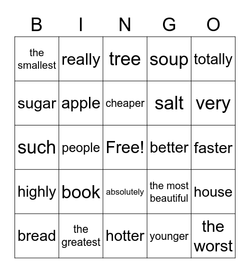 English 5 Bingo Card