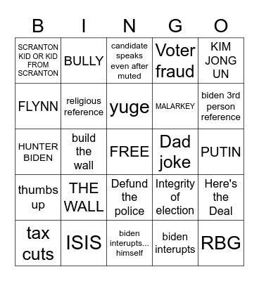 Presidential Debate! Bingo Card