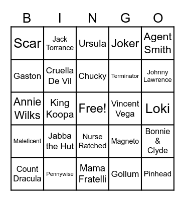 VILLAIN Bingo Card