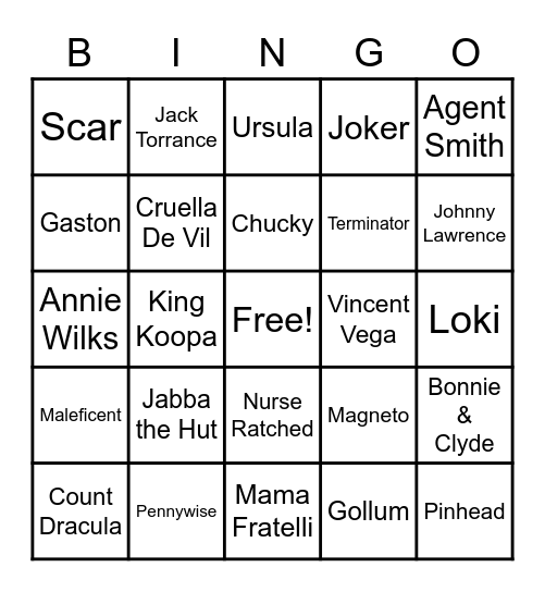 VILLAIN Bingo Card