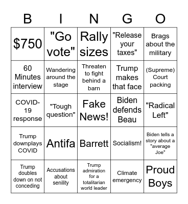 AzSPN/GPSA Presidential Debate #2 Bingo Card
