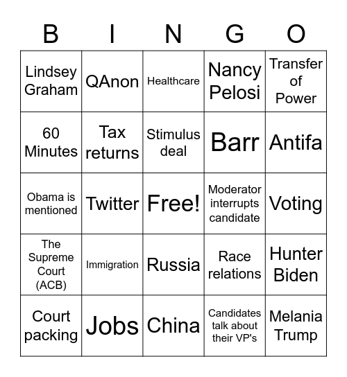 Final Presidential Debate Bingo Card