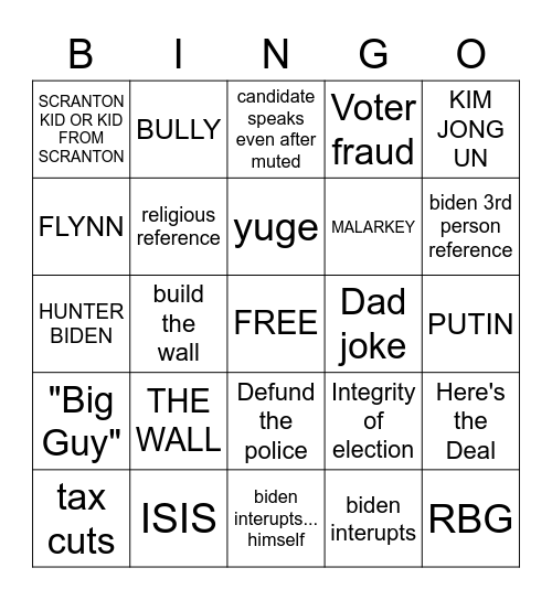 Presidential Debate! Bingo Card