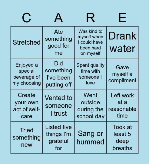 Self-Care Blackout Bingo Card