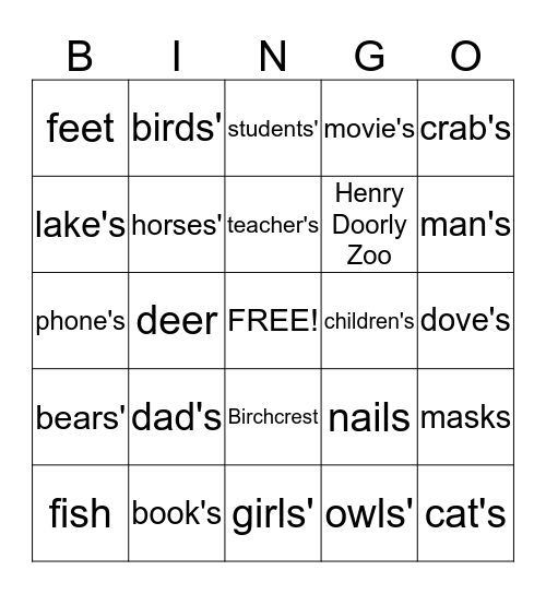 NOUNS Bingo Card