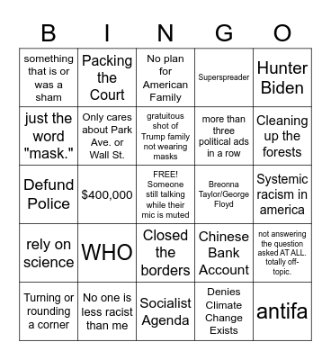 Second Presidential Debate Bingo Card