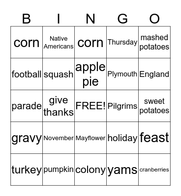 Thanksgiving Bingo Card
