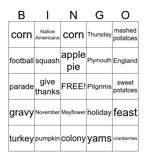 Thanksgiving Bingo Card