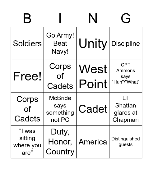 Nininger Dinner Bingo Card