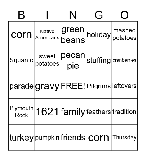 Thanksgiving Bingo Card