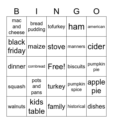 Thanksgiving Bingo Card