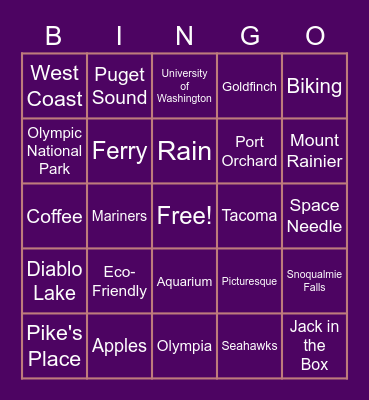 Washington Bingo Card