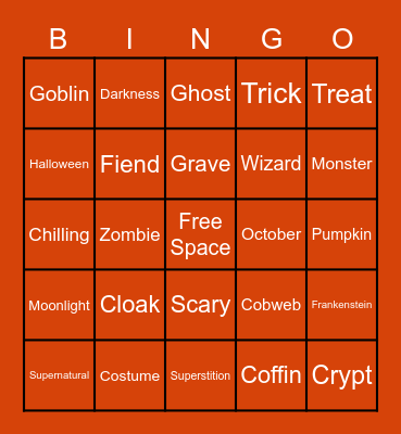 Halloween Bash 2020 Bingo Card
