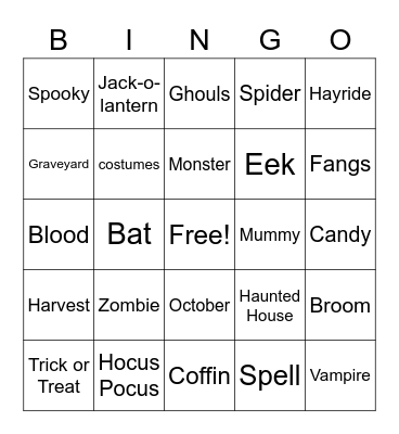 Halloween Bingo Card