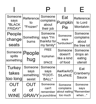 THANKSGIVING  Bingo Card