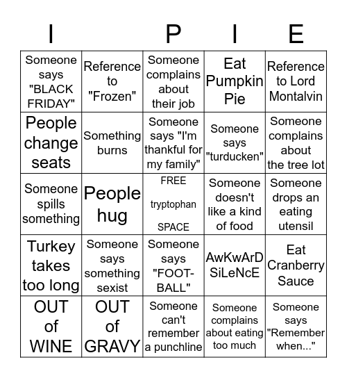 THANKSGIVING  Bingo Card