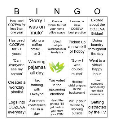 2020 COZEVA Fall User Group Meeting Bingo Card