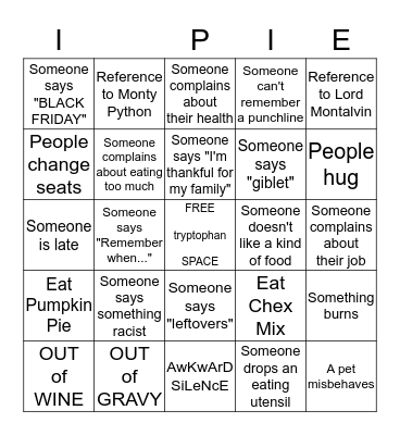 THANKSGIVING  Bingo Card