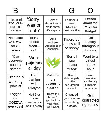 2020 COZEVA Fall User Group Meeting Bingo Card