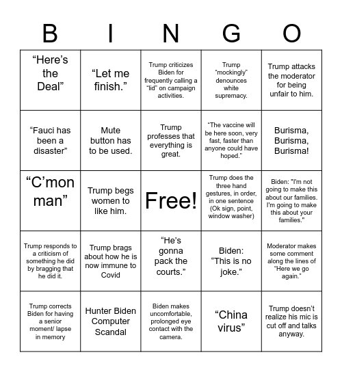 Election Apocalypse 2020 Bingo Card