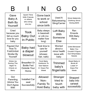 New Mom Bingo Card