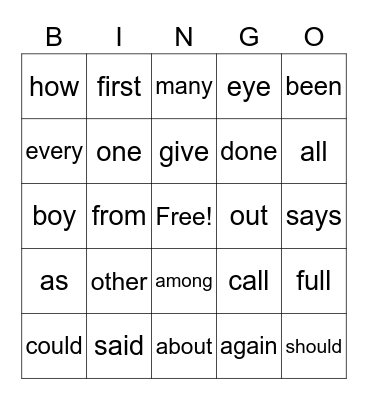 Red Word Bingo Card