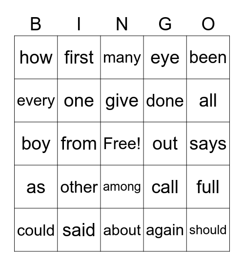 Red Word Bingo Card