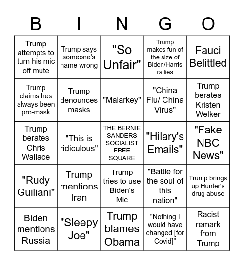 Presidential Debate 2.5 Bingo Card