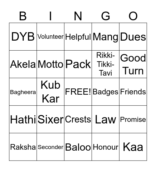 5th Weyburn Cub Bingo Card