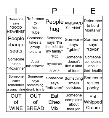 THANKSGIVING  Bingo Card