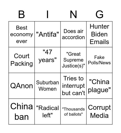 Trump Debate Bingo Card