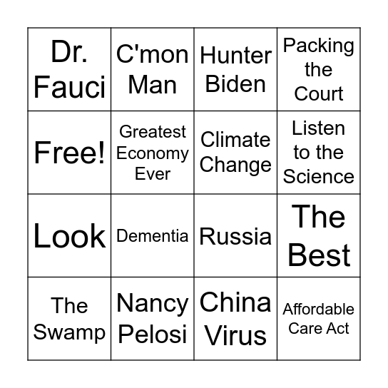 Round 3 Trump vs. Biden Bingo Card