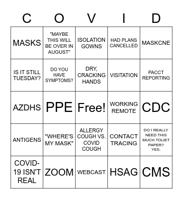 COVID-19 BINGO Card