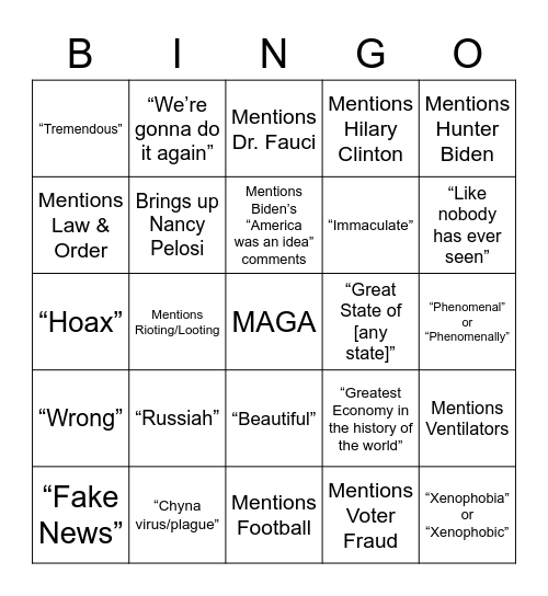 Trump Board (Today UPDATE) Bingo Card