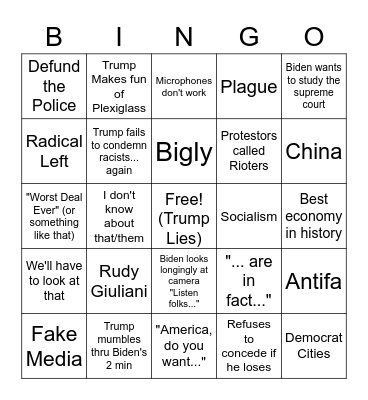 Presidential Debate - Geriatric Bingo Card