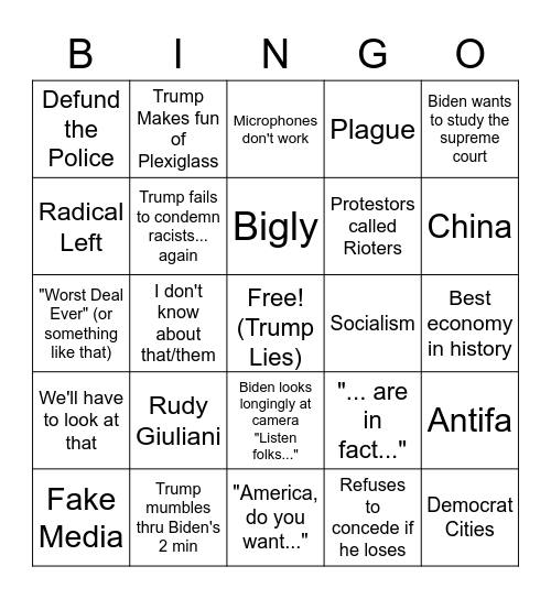 Presidential Debate - Geriatric Bingo Card