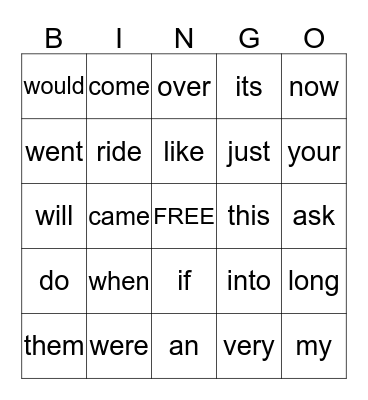 Grade 1 - November Bingo Card