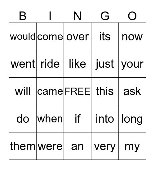 Grade 1 - November Bingo Card