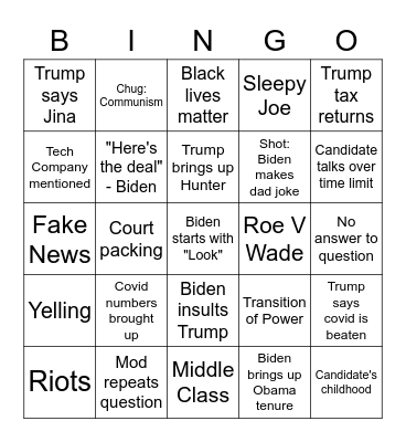 Last Debate Bingo Card