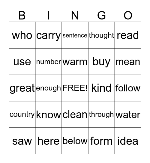 Grade 2 November Bingo Card